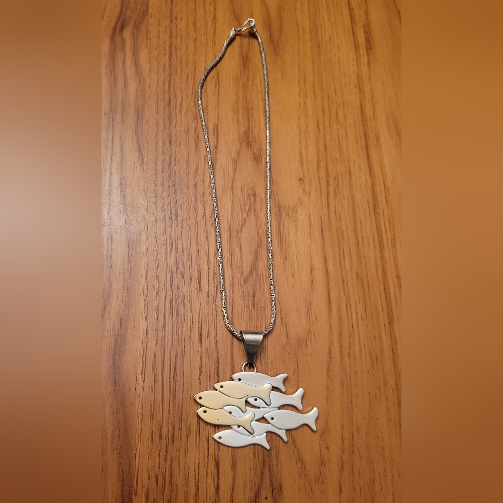 Silver Fish Pendant Necklace Sterling